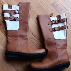 Sorel Brown and White Leather Knee-High Boots